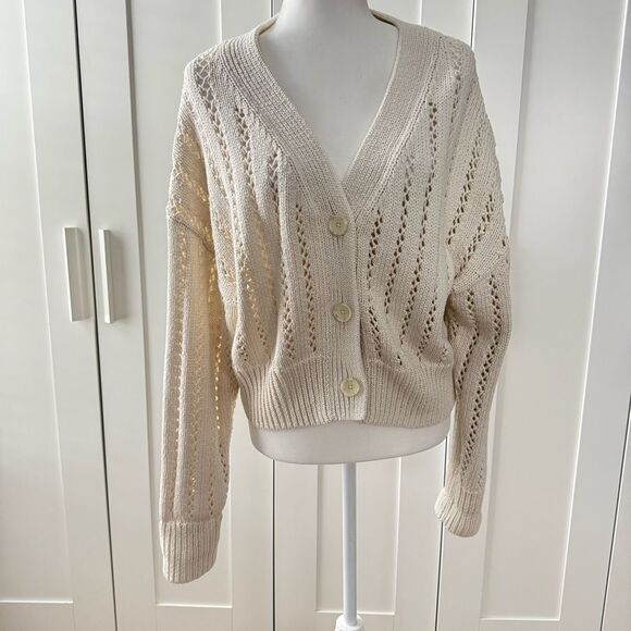 A.L.C | Drew Open Stitch Cotton Cardigan in Ecru | Small - Picture 6 of 6